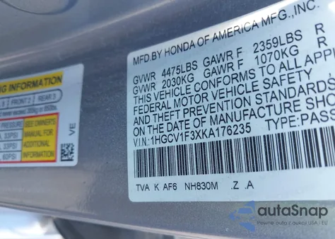 2019 Honda Accord Sport из США, поврежденный, VIN 1HGCV1F3XKA176235